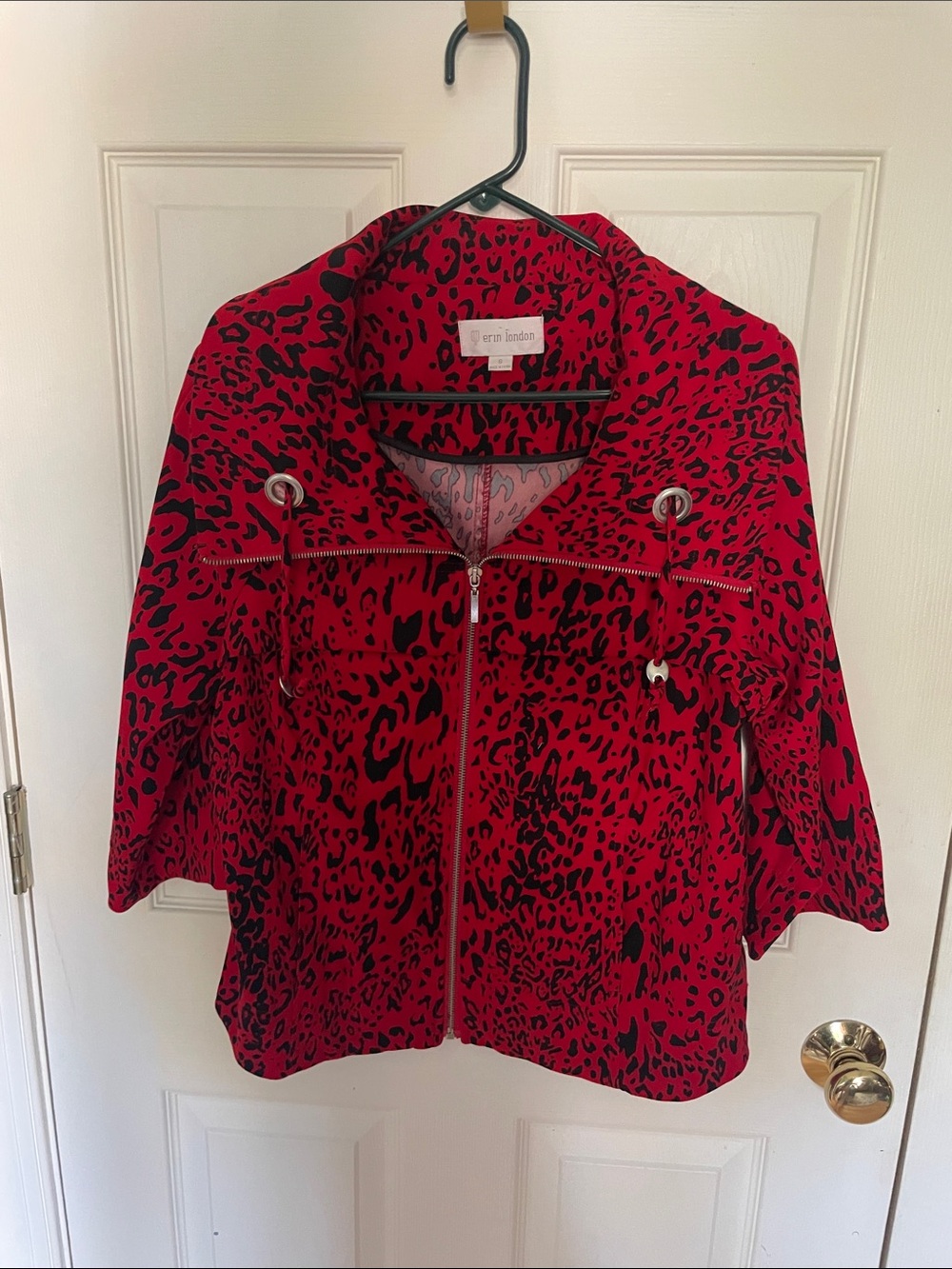 erin london Red and Black Animal-Print Bomber Jacket size small
